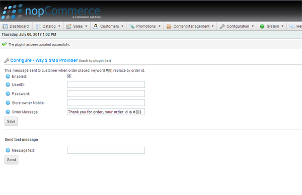 way2sms plugin for nopcommerce